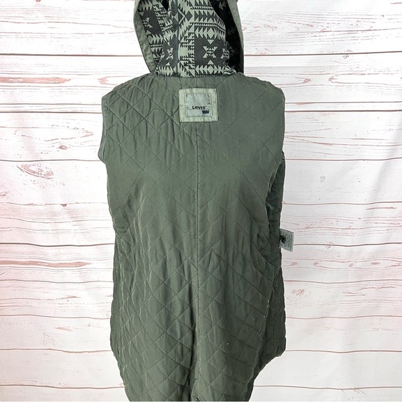 Levi's Army Green Quilted Aztec Elbow Patch Fishtail Hooded Parka Utility Coat - Picture 13 of 13